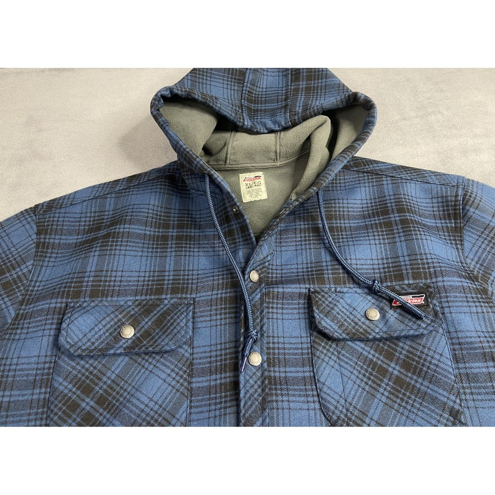 Dickies Jacket Shacket Men XL‎ Blue Plaid Flannel Hood Fleece Lined Barn Chore - Picture 4 of 11